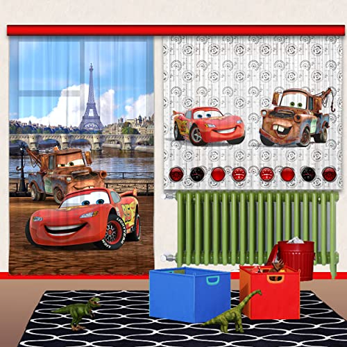 alles-meine.de GmbH 3 TLG. Set Fertigschal - Vorhang/fertig Gardine - Cars - Auto - Lightning McQueen - Blickdicht - Kräuselband - leichte Verdunklung - Fenster/Schiene Sta..