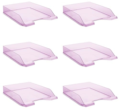 DONAU Brevfack standard transparent lila/6 stycken – A4/brevkorg modern och stapelbar förvaring/transparent glasklar/skrivbordsförvaring/polystyren