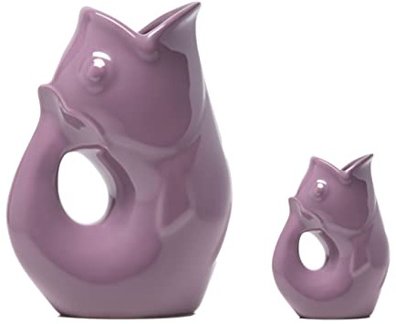 Gurgle Pot Fischkrug, 2er-Set, Englischer Lavendel, französisch inspiriertes Design, großer Krug, 1,2 l, mit Baby-Gurgle-Topf.