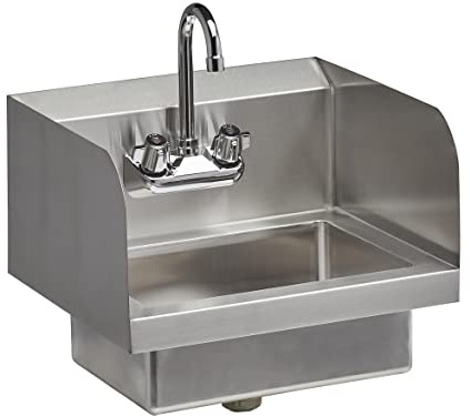 Rockpoint 304 Stainless Steel Handmake Sink for Washing with Faucet and Side Splash, Commercial Wall Mount Hand Basin for Restaurant, Kitchen and Home, 17 x 15 Inches, Silver