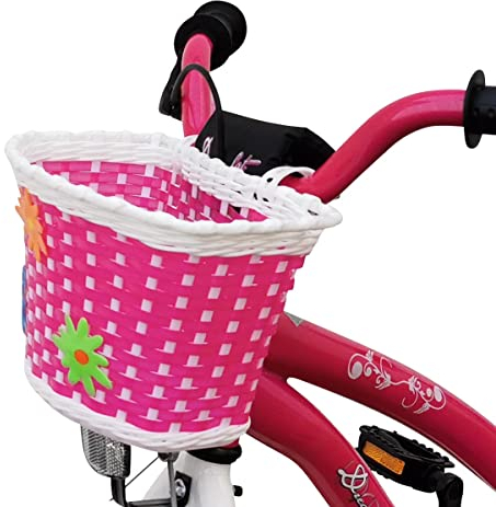Fahrradkorb für Kinderfahrrad - Lenkerkorb vorne - Einkaufskorb geflochten - Korb mit Blumen Red Loon engmaschig abnehmbar