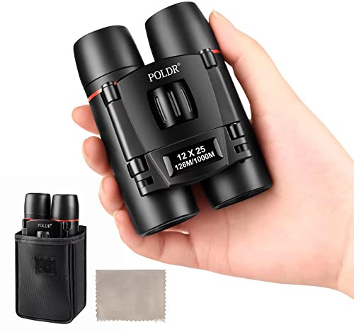 POLDR 12X25 Small Binoculars with Clear Vision, Pocket Binoculars Compact for Adults Theater Concert Opera Travel Bird Watching