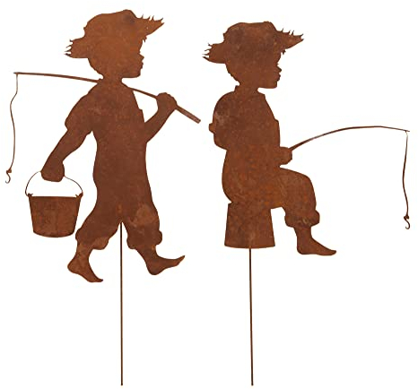 Storm's Gartenzaubereien Gartenstecker in Rost Metall Angler 2er Set zum Stecken 34cm x 16-18cm für Teich Deko Beetstecker