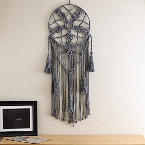 EXQULEG Makramee Wandbehang, Boho Deko Chic Wanddekon Wandteppich, Handgewebt Boho Wanddeko, Blumen Quasten Boho Deko Für Outdoor Wohnzimmer Schlafzimmer Indoor (Grau)
