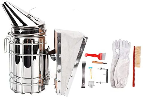 KOSDFOGE Imkereibedarf, Imkerei-Starter-Set, Bienenstock-Räucherdraht, Einbettgerät, Schaber, Bienenbürste, Zubehör, Werkzeuge Für Imker, Professionelle Bienenstock-Werkzeuge