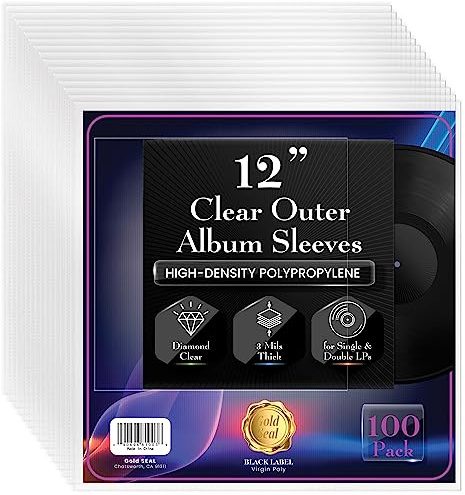 GOLD SEAL Vinyl Record Outer Sleeves for 12 LPs, 3 mils Thick, Premium Heavyweight Record Cover Protectors, High-Density Diamond Clear Polypropylene, 12.75 x 12.75, (100 Pack)