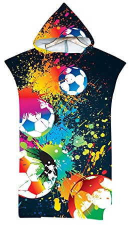 Lukery Toalla Infantil con Capucha, Poncho de Baño para Niños y Adulto, Microfibra Toallas de Playa, Deportes de Pelota Albornoz de Cambio para Nadar Piscina Surfing (75x140cm,Fútbol Americano)
