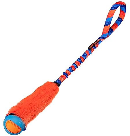 Tug-E-Nuff Fauxtastic PowerBall Bungee Tug (Orange Pattern), Durable Fetch & Tug of War Faux Fur Tough Dog Toys with Rubber Ball, Interactive Dog Toys for Training Small, Medium, Large Dogs, 63 cm