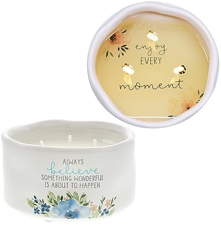 Pavilion Gift Company – Always Believe - 8-Ounce Surprise Hidden Message Natural Soy Wax Candle Floral Scented, 1 Count, 4.5 x 4.5 x 2.75-Inches
