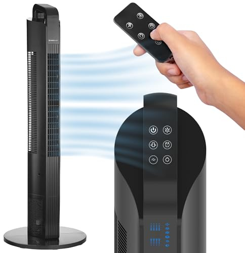 NEXAIR 42” Oscillating Tower Fan, 3 Speed Portable Fan Tower With Remote Control, Quiet Operating Floor Fan for Bedroom with 7.5 Hr Auto Off Timer, Modern Design Room Cooling Fan For Home & Office