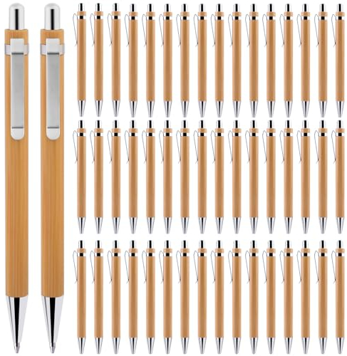 40 PCS Holz Kugelschreiber, Wiederverwendbar Kugelschreibern Set Schreibgerät Bambus Holzkugelschreiber Kugelschreiber Set Natur Umweltfreundlich Plastikfreier für Den Büroalltag und Zuhause Schwarz