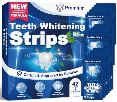 Strisce Sbiancanti Denti Sbiancante Denti Professionale - 42 Strisc Sbiancant Denti 21 Sessioni Sbiancamento Denti Teeth Whitening Strips Sicuro per Denti Smalto Apribocca Incluso