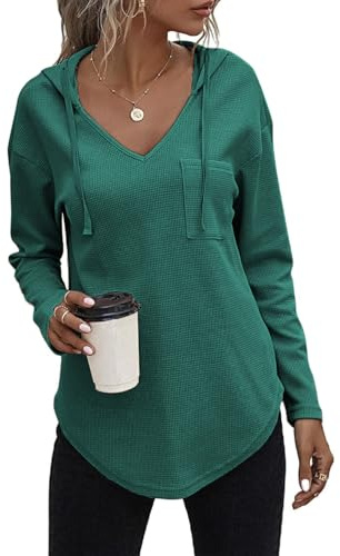 Cuptacc Sudaderas Mujer con Capucha 2024 Moda Ropa Deportiva Cuello V Camisetas Manga Larga Otoño Casual Sudadera Chic