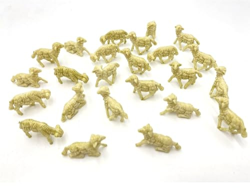 ICE TOYS Set von 24 sortierten Miniatur-Schafen, Elfenbein, 3 x 3,5 cm, aus Kunststoff, für Krippe, Weihnachtsdekoration. (24 Schafe)