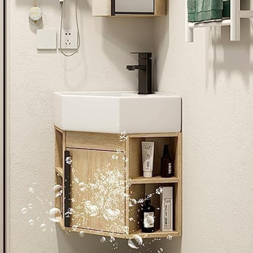 Kleiner Badezimmer-Waschbeckenschrank, An Der Wand Montiertes Badezimmer-Waschbecken Aus Keramik, Kleines Eckwaschbecken Mit Wasserhahn, Kombinierter Schrank Mit Türen, Waschtische Für Moderne Sch