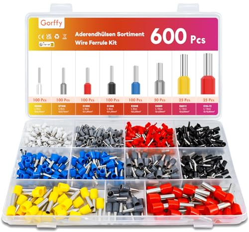Gorffy Wire Ferrules Kit 600 Pcs, 0,5mm² - 10mm² Ferrule Crimp Connectors, Insulated Cable Ferrules Assortment, Crimp Terminals Wire Ferrule Set for Wire Connection