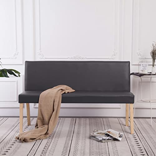 Hommdiy Sitzbank mit Rückenlehne Kunstleder Polsterbank Esszimmerbank Wartebank 139,5 x 54 x 85,5 cm (Grau)