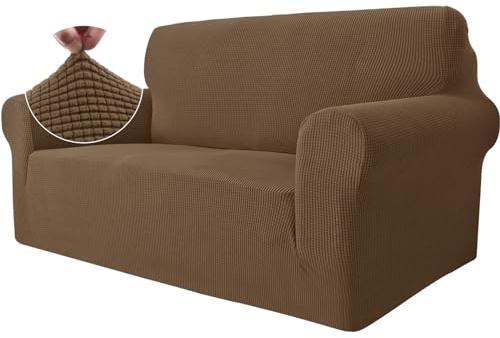 YSTYLE Stretchigt Sofföverdrag med armstöd 2-Sits, Elastiskt Pet Soff Cover Töjbart överdrag, Avtagbar Halkskydd Fåtöljöverdrag Möbel Maskintvättbar, Sofföverkast För Soffa Fåtölj, Brun