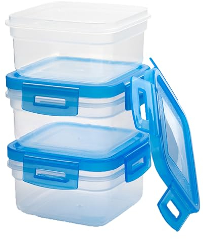 HOMESHOPA 3 Pack Square Plastic Food Storage Containers 200ml, Leak-Proof, Stackable & Airtight Fridge Containers with Clip Lock Lid, BPA Free, Microwave Freezer & Dishwasher Safe