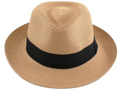 Carnavalife Cappello Panama Unisex Cappello Estivo Cappello da Spiaggia Fedora per Uomini Donne Cappello di Paglia Cappello Panama Avvolgibili, marrone, 59