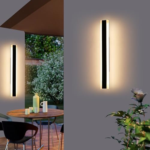 Mikeru 60CM Acrylic Wall Light, 2Pack Outdoor LED Front Door Lights 22W 3000K Warm White Wall Light Downlight Lighting Mains Powered Wall Mounted for Garden, Villa Porch, Stairway