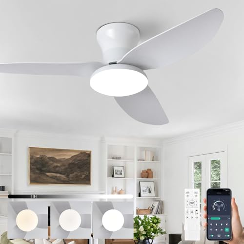 Large Fan Lights Ceiling Living Room 100cm, 3 Blade Dimmable Light Fan Ceiling with Remote, Reversible Silent DC with 6 Speed, Indoor Smart Ceiling Light Fan for Bedroom, Lounge, Kitchen-White