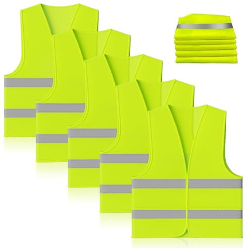 WinGluge Lot de 5 Gilet Haut Visibilité, Vêtements De Travail Respirants, Gilet De Sécurité Réfléchissant, Convient à Hommes et Femmes Vert XXL Fluorescent
