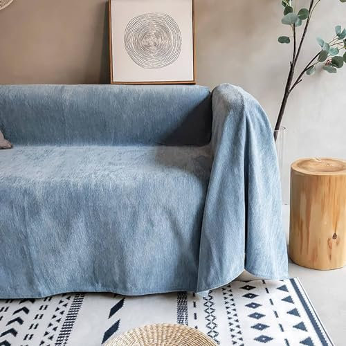 Epinki Sofabezug, 130x180CM Ecksofa Bezug Hussen Einfarbig Muster, Anti-Rutsch Waschbar Sofa Protection Cover Sofabezug Katze aus Chenille für Wohnzimmer, Blau Grau