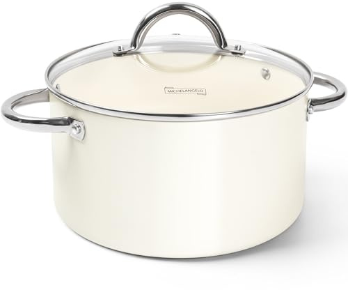 MICHELANGELO Stock Pot with Lid, 6 Quart Soup Pot with Lid for Cooking, Non Stick Ceramic Coating, Stainless Steel Handle, Induction Compatible, Cream