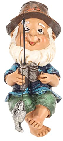 Annadue Garden Fishing Gnome Outdoor Statue, Fishing Gnome Sitter Old Man Fishing Garden Decoration, Gnome Fishing Dwarf Garden Ornament for Yard Waterfalls Pond Decor