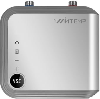 WINTEMP Durchlauferhitzer 5,5 kW Silver, Durchlauferhitzer 230v Küche, ohne Stecker, LED-Temperaturanzeige, sofort heißes Wasser, ideal für Handwaschbecken [Energieklasse A]