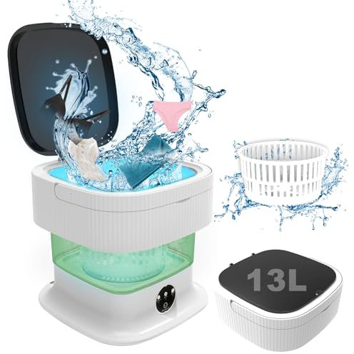 Camping Waschmaschine, 13L 2kg 2 in 1 Mini Wasch-maschine mit Schleuder Waschmaschine Klein, tragbare waschmaschine Tiefenreinigung von Unterwäsche, Babykleidung für Wohnungen, Schlafsäle, Hotel, Grün