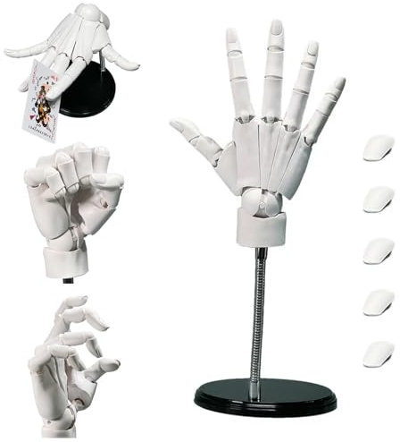 Handmodell 1:1 Gelenkpuppenhand, bewegliches Gelenk, 16 x 8 Zoll, Manikin-Hand mit Sockel, DIY PVC ABS-Handmodell zum Zeichnen, Malen, Skizzieren, weiße Manikin-Hand, Mannequin-Hand, Zeichenfigur, Han