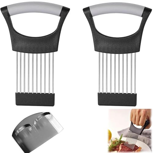 2 Onion Slicer, Onion Holder for Slicing with 1 Finger Protector, Onion Holder, Tomato Slicer, Onion Slicer Rack, Lemon Slicer Kitchen Tool, Used for Cutting and Vegetables, Fruits, Potatoes, Meat