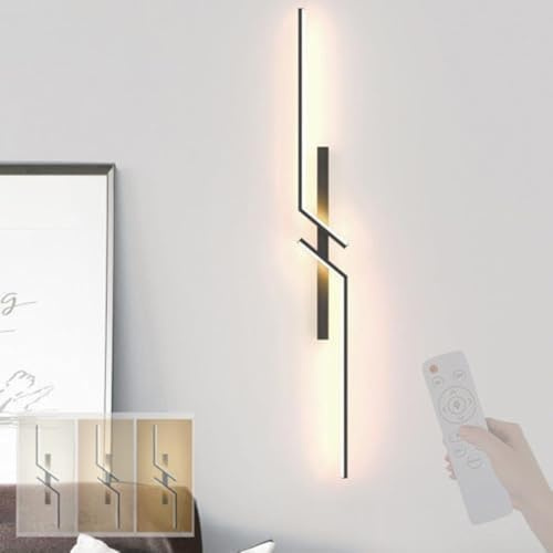GZZBMY LED Lange Wandleuchte mit Fernbedienung Dimmbar Wandlampe Innen Moderne Wandbeleuchtung 20W Kreative 2700K-6500K Parallele Wandleuchte Wohnzimmer Korridor Treppen (Schwarz,100cm)