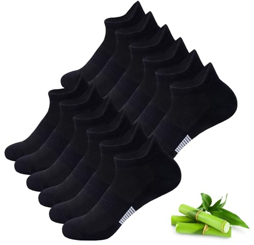 inaWarm Lot de 6 paires de chaussettes de sport respirantes en bambou pour femme, chaussettes de running basses avec coffret cadeau Noirs 6-8