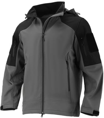 Flyplus Chaqueta con capucha Softshell para hombre, chaqueta militar táctica para lluvia, ligera, transpirable con forro polar