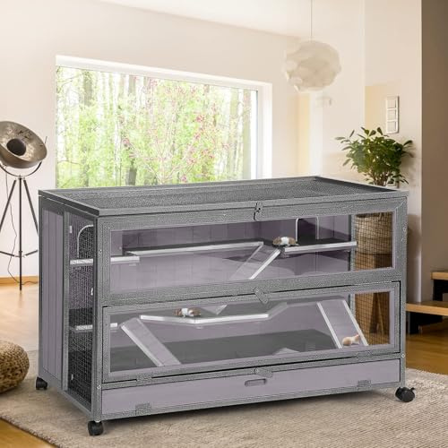 Akinerri Meerschweinchen Käfig 3 Ebenen Ferret, Kleintierkäfig Hamster Ratte Haus mit einfach zu säubern leckagesicheres Tablett (grau, 3-Stufen)