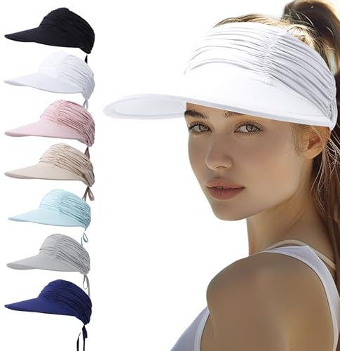 Risipu Sun Hats for Women Wide Brim Visor UV Protection Summer Quickly Dry Sport Beach Cap (UK, Alpha, One Size, White)