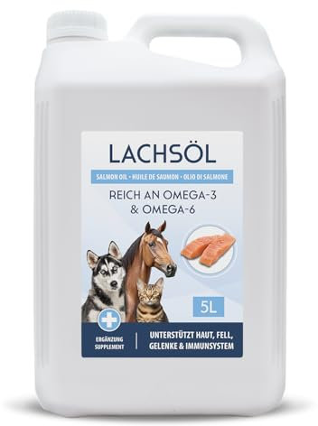 5000ml Premium Lachsöl für Hunde, Katzen und Pferde | Reich an Omega 3 & 6 Fettsäuren - 100% Natürliches Fischöl im 5 Liter Kanister
