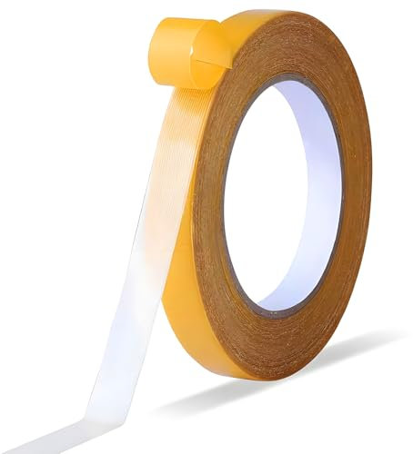 Koprek Transparent Double Sided Carpet Tape – Heavy Duty 10m Washable Tape Adhesive for Fabric, Carpets, Wall Decor – Permanent & Removable for Art, Birthdays, Fashion Projects(15mmx10m)