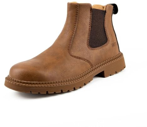 RenDiuJups Botas con punta de acero for hombre y mujer, impermeables, ligeras, sin cordones, de seguridad, cómodas, for trabajos de construcción industrial.(Khaki,38 EU)