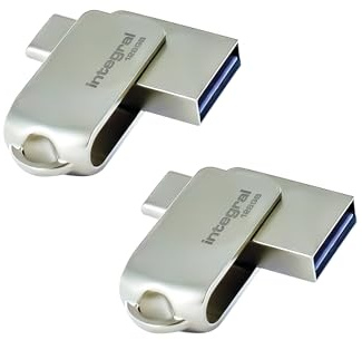 Integral 2 Pack 128GB 360-Dual USB 3.2 Gen 1 Type C and Type A Flash Drive with Solid Metal Casing, Fast Transfer Speeds and Simply Plug and Play IPhone 15, 16 series, Macbook Pro/Air and Ipad Pro