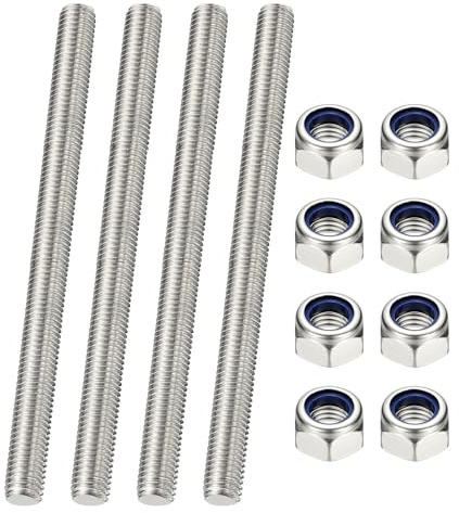 PATIKIL 4 Pcs Fully Threaded Rod, M8 x 150mm 304 Stainless Steel Right Hand Long Thread Bar Studs with Nuts for Pipes Clamps Hangers U-Bolts