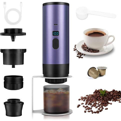WODHMIEY de cápsulas portátil eléctrica con pantalla recargable, 7800 mAh, compatible con cápsulas Dolce Gustos de Nespressos y café en polvo para viajes, oficina o hogar