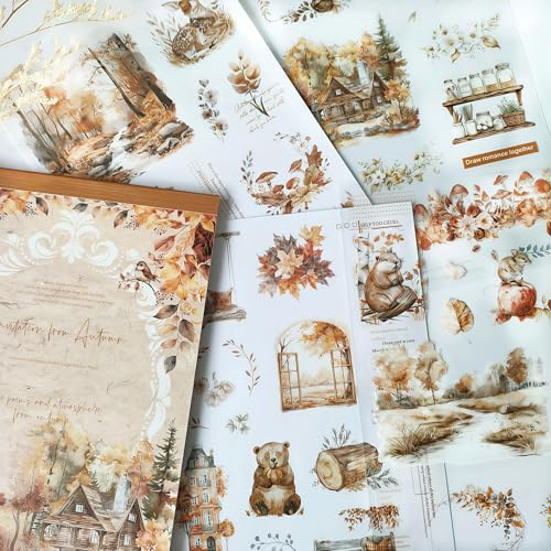 Arpaper 20 Blätter Scrapbook Stickers Zubehör Herbst Blume Thema Scrapbook Set,Geeignet Für Bullet Journaling,Fotoalbum,Computer,Scrapbooking（Autumn Flowers)