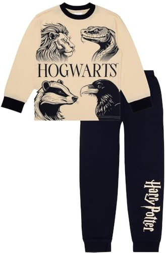 Harry Potter Pyjama pour garçon – Ensemble officiel de vêtements de nuit Poudlard avec haut à manches longues et bas resserrés – 6-13 ans, beige, 6-7 ans