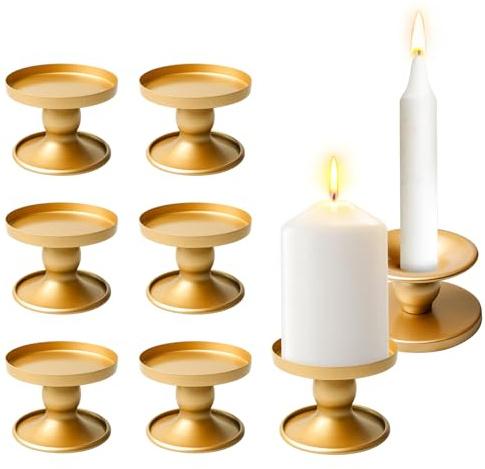 Uppsättning av 6 ljusstakar guld, ljushållare, järn dekoration ljushållare, gyllene ljusstakar för stavljus dubbel dekoration, bordsdekoration för stavljus för bröllop, vardagsrum, dekoration