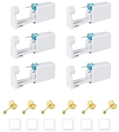 GIFANEO 6 stycken öronpiercingpistol, engångspistol för öronpiercing, steril öronpiercing, säker och smärtfri, för kvinnor och män