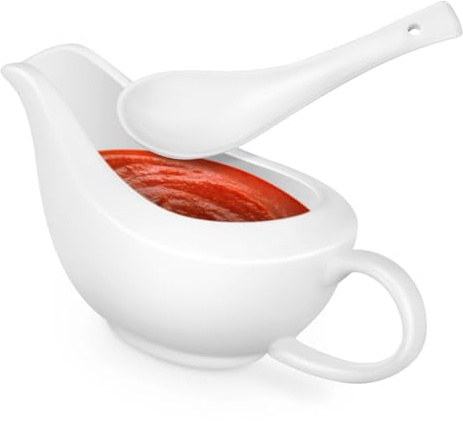 IMIKEYA Salsera de Resistente Altas Temperaturas con Cucharón y Diseño Antigoteo para Salsas Condimentos y Leche Cocina